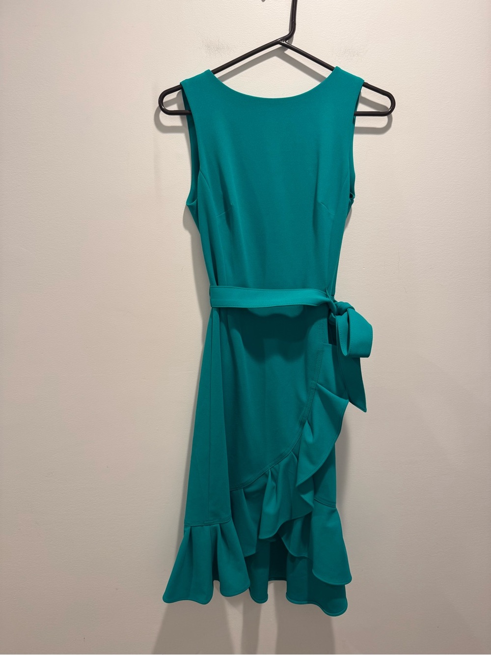 Calvin Klein Sleeveless Teal Ruffle Wrap Dress with Belt